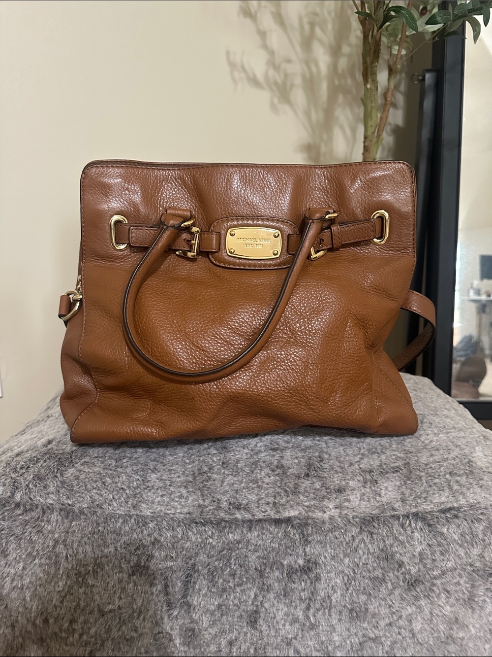 Vintage Michael Kors Cognac Pebbled Leather Tote with Gold Hardware